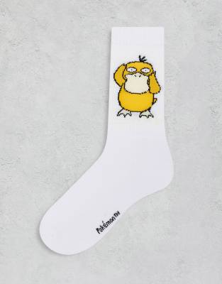 ASOS DESIGN - Chaussettes de sport Pokémon à carreaux - Blanc et bleu