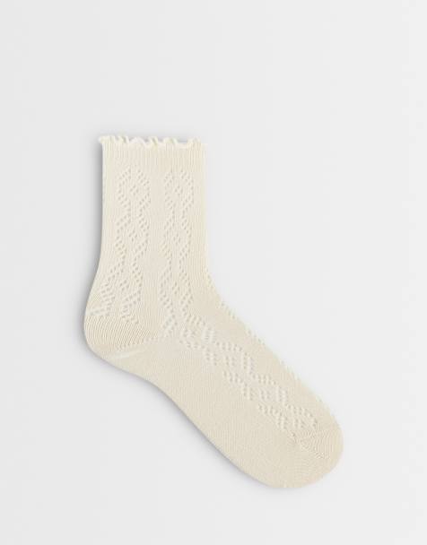 ASOS DESIGN - Chaussettes hautes en maille pointelle - Crème - view 1