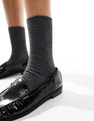 ASOS DESIGN - Chaussettes mi-hautes en laine fine - Gris