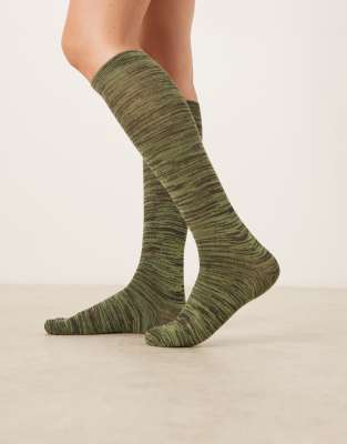 ASOS DESIGN - Chaussettes montantes en fils mélangés - Marron chocolat/vert