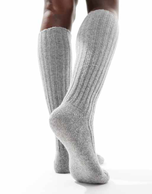 ASOS DESIGN - Chaussettes montantes pour bottes en laine - Gris, 3 de 4