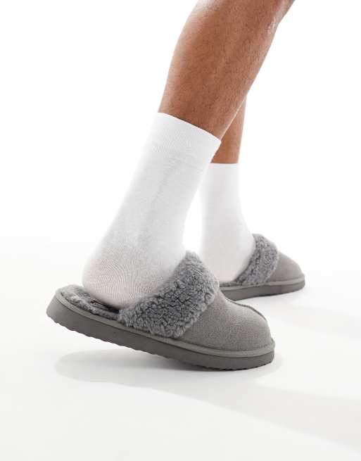 ASOS DESIGN - Chaussons à enfiler imitation daim avec doublure imitation peau de mouton - Gris, 4 de 4