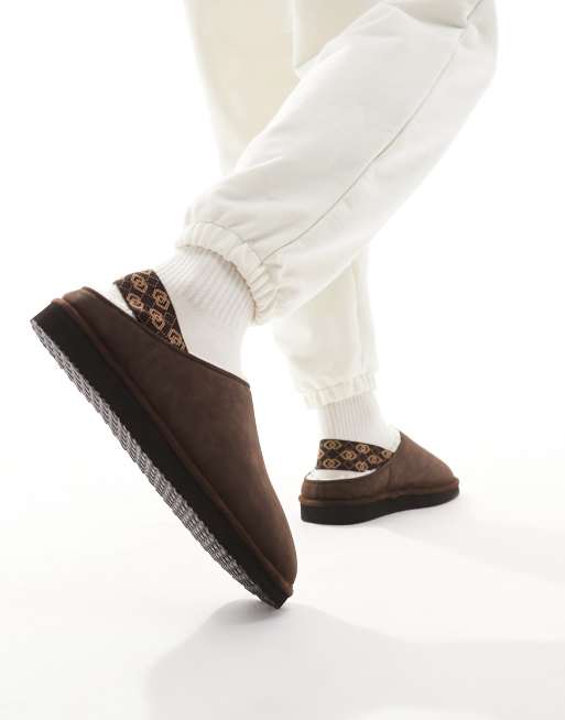 ASOS DESIGN - Chaussons à plateforme et bride griffée - Marron