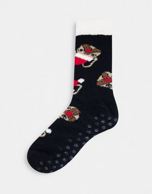 ASOS DESIGN Slipper sock with xmas pugs - ASOS Price Checker