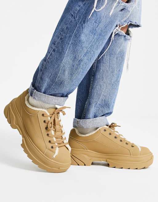 ASOS DESIGN - Chaussures à lacets chunky avec doublure en imitation peau de mouton - Fauve, 4 de 4