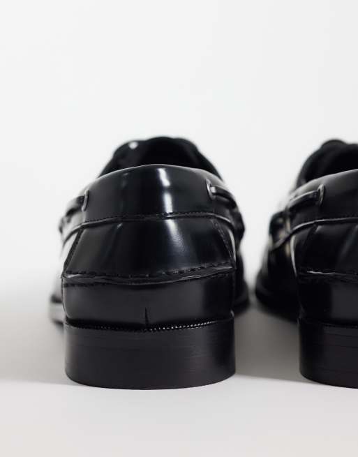 ASOS DESIGN - Chaussures bateau à lacets avec fronces - Noir poli, 4 de 4