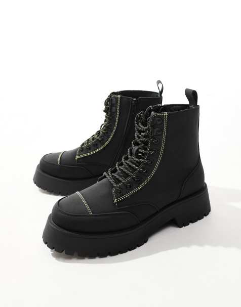 ASOS DESIGN - Chaussures bateau à lacets avec semelle chunky et coutures contrastantes - Noir - view 1