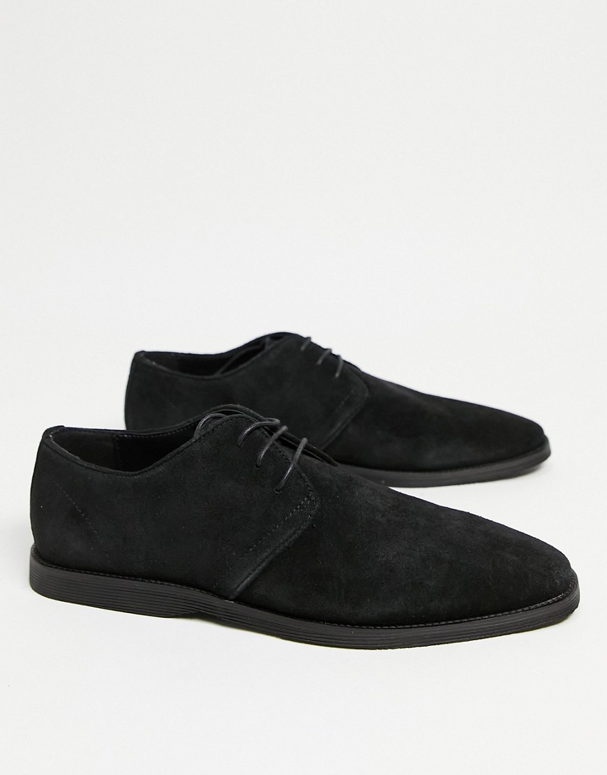 ASOS DESIGN - Chaussures derby - Daim noir avec bordure passepoilée
