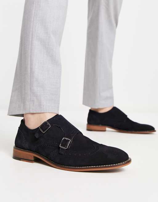 ASOS DESIGN - Chaussures derby en daim à double bride - Bleu marine