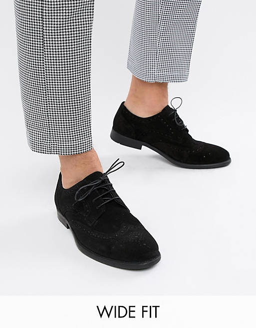 ASOS DESIGN - Chaussures derby style richelieu pointure large - Daim noir