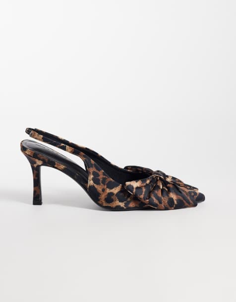 ASOS DESIGN chaussures slingback à nœud, talon mi-haut, imprimé léopard - view 1