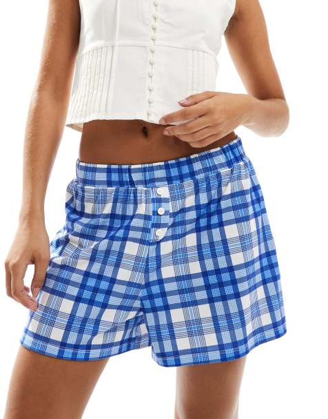 ASOS DESIGN check boxer short in navy blue - view 1