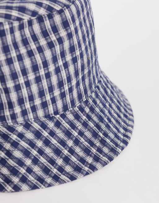 ASOS DESIGN check bucket hat in navy, 3 of 3