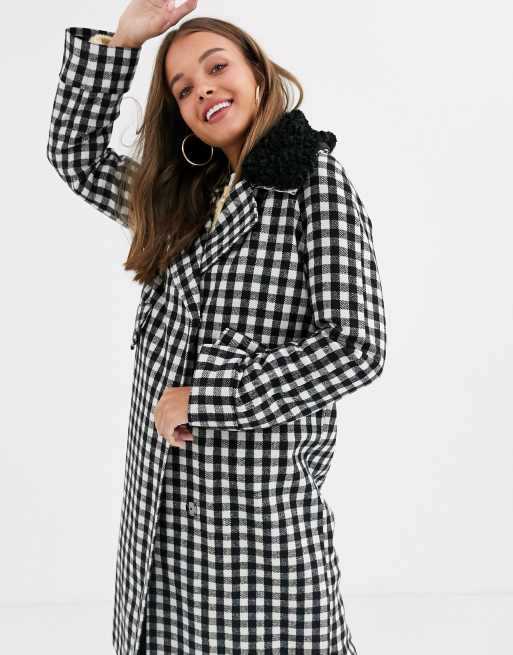 ASOS DESIGN check coat with fleece collar detail | ASOS