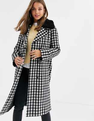 black and white check coat