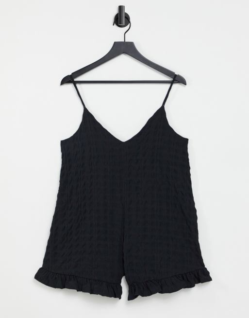 ASOS DESIGN check crinkle frill hem cami playsuit in black | ASOS