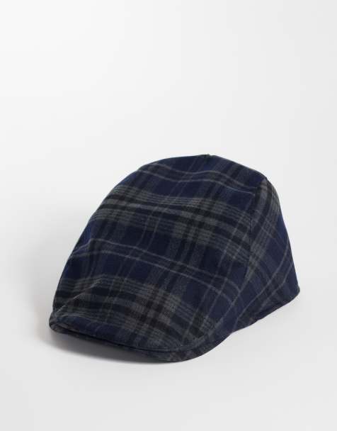 ASOS DESIGN check flat cap in navy - view 1