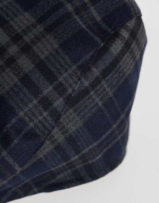 ASOS DESIGN check flat cap in navy, 2 of 3
