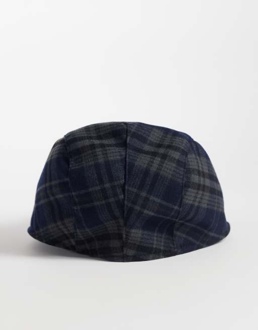 ASOS DESIGN check flat cap in navy, 3 of 3