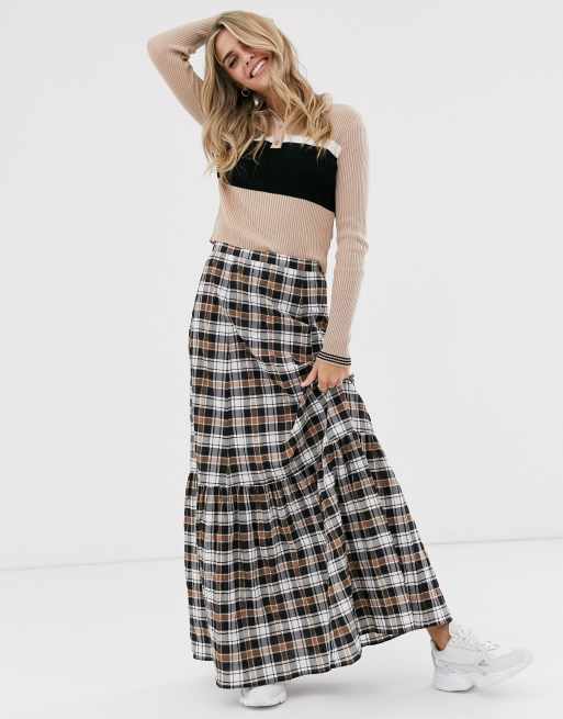 Checkered shop skirt long