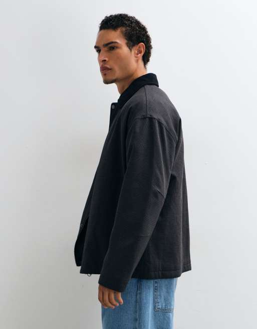 ASOS DESIGN check harrington jacket with contrast collar in blue, 3 of 5