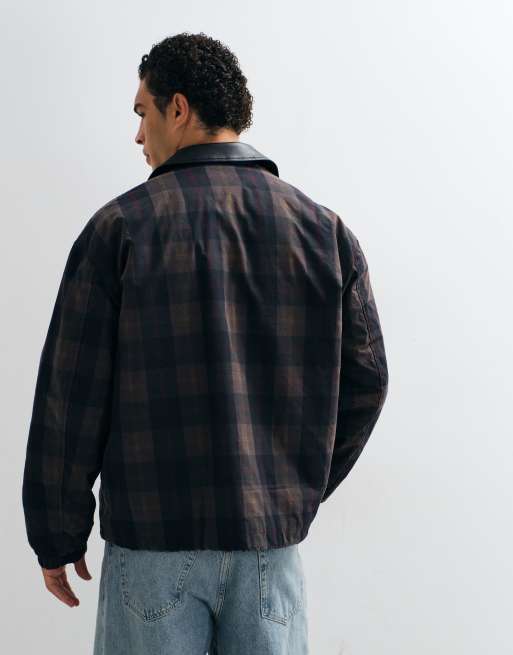 ASOS DESIGN check jacket with contrast collar and quilted lining in green, 3 of 5