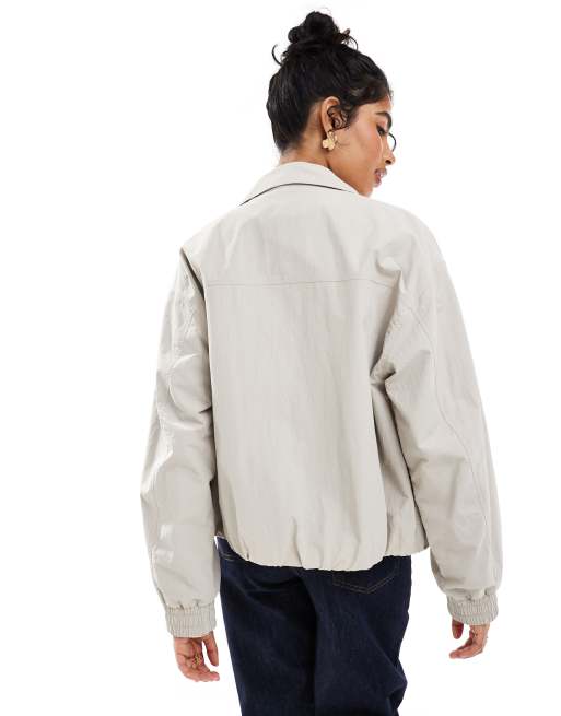 ASOS DESIGN check lined harrington jacket in stone, 2 of 4