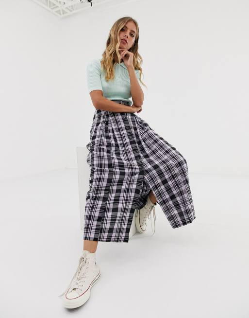 ASOS DESIGN check midi skirt with button front