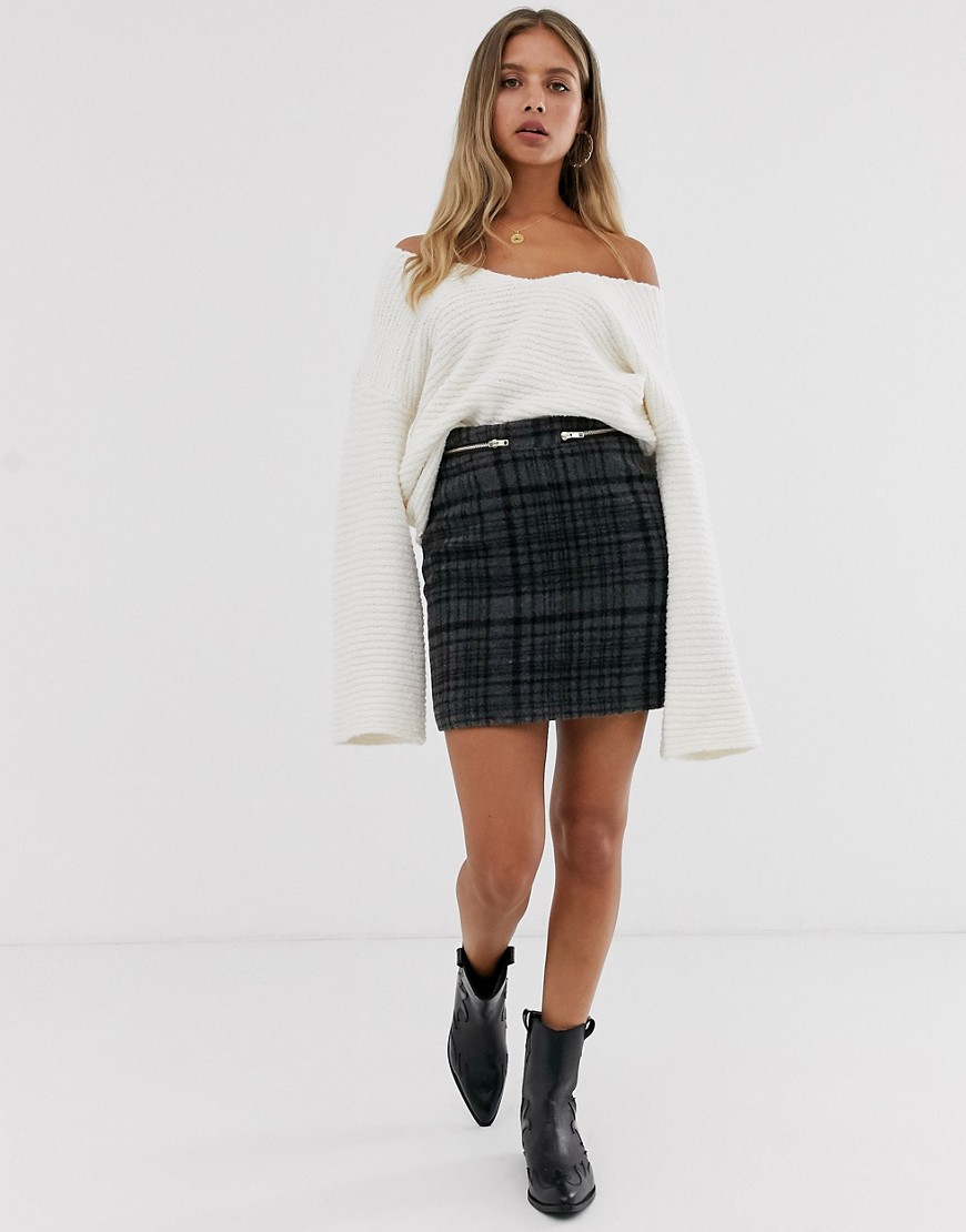 ASOS DESIGN check mini skirt with double zip-Multi