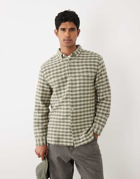 ASOS DESIGN check overshirt with patch pockets in green - view 1