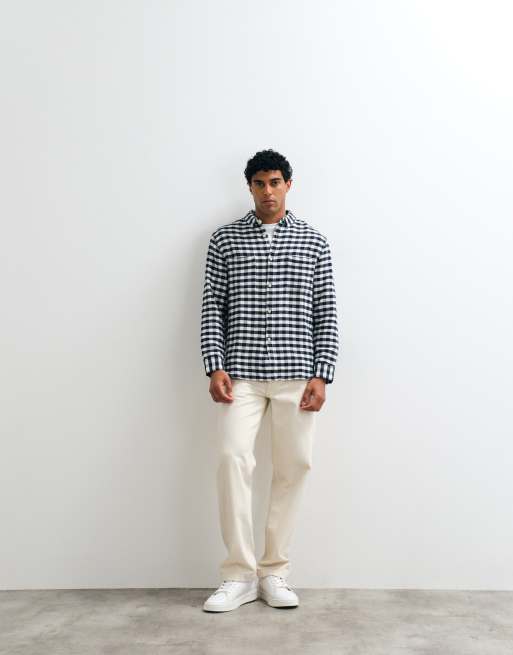 ASOS DESIGN check overshirt with patch pockets in navy, 3 of 5