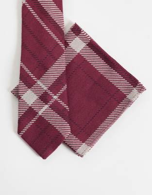 Asos Design Check Pattern Tie And Pocket Square In Red