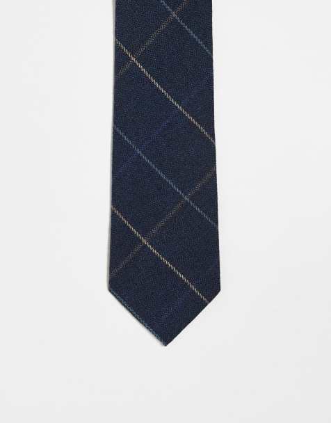ASOS DESIGN check pattern tie in navy - view 1