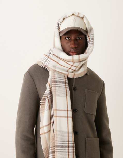 ASOS DESIGN check scarf in beige - view 1