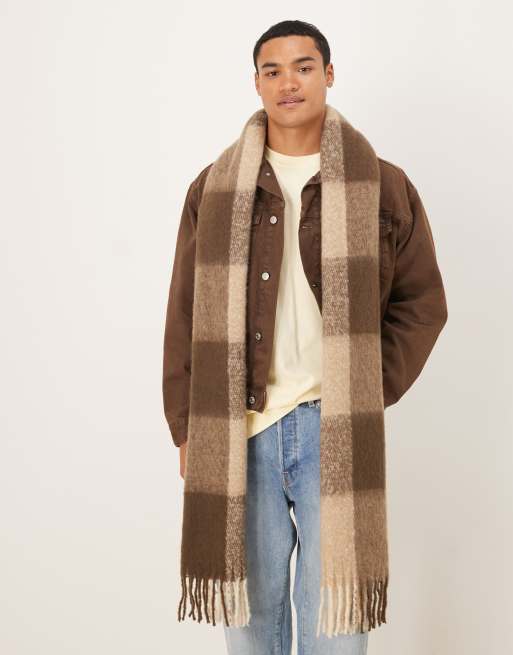ASOS DESIGN check scarf in brown and beige