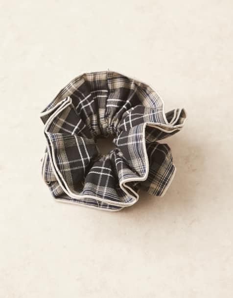 ASOS DESIGN check scrunchie in black and grey - view 1
