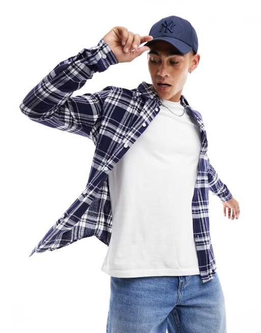 ASOS DESIGN check shirt in navy | ASOS