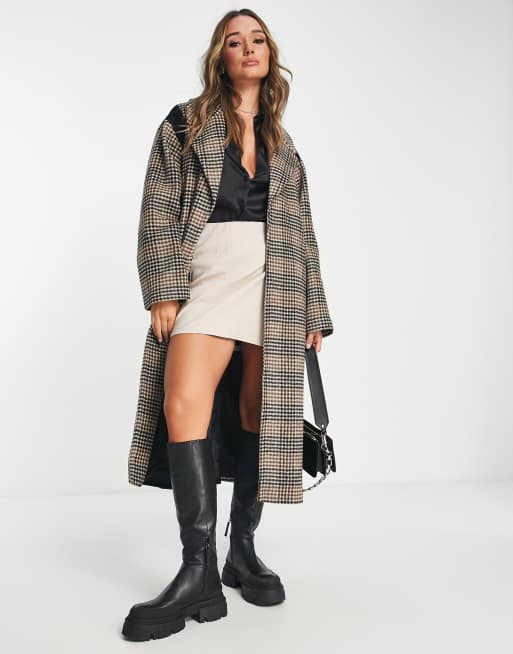 ASOS DESIGN check spliced formal wool mix coat