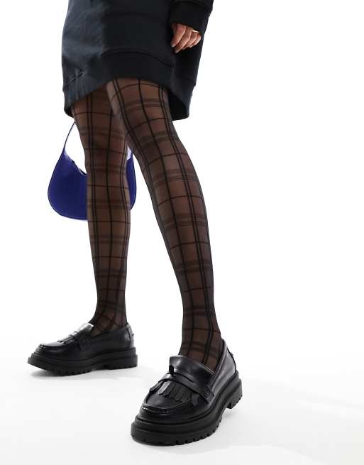 ASOS DESIGN 30 denier plaid tights in black, ASOS