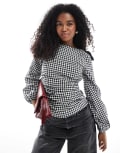 [ASOS DESIGN] ASOS DESIGN check top with bow shoulder detail in black 8 black