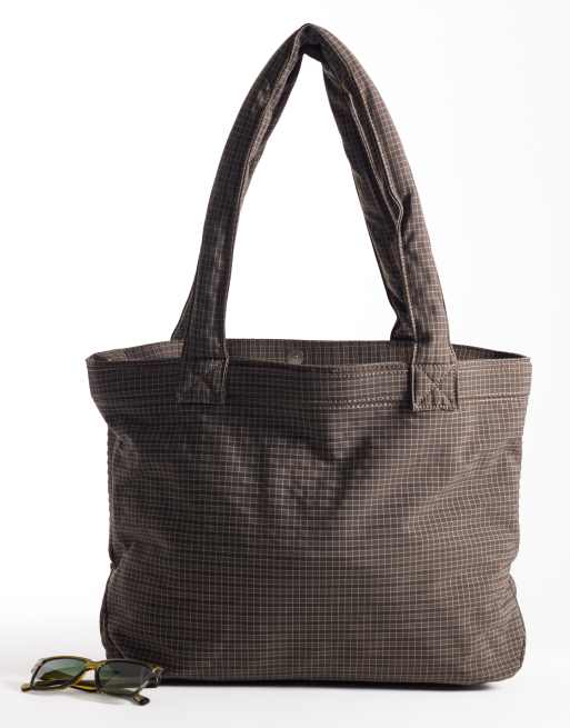 ASOS DESIGN check tote bag in brown, 2 of 4