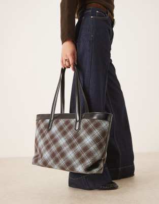Asos Design Check Tote Bag In Multi