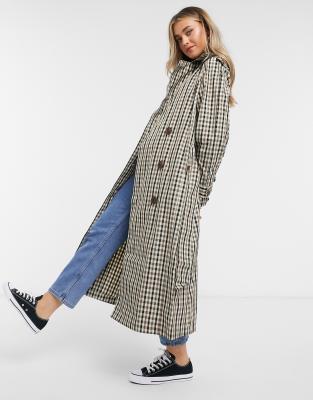 asos design trench coat in red check