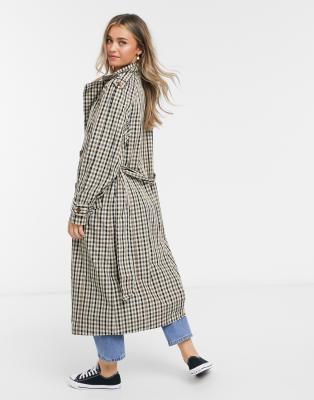 asos design trench coat in red check