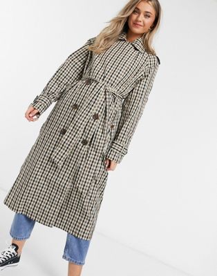 asos design trench coat in red check