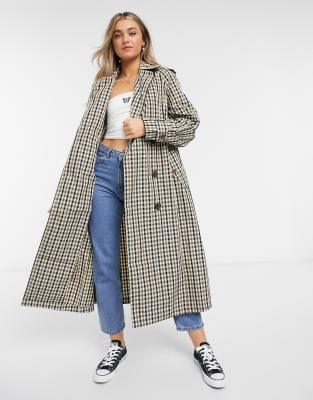 asos design trench coat in red check