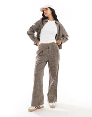 Asos Design Check Wide Leg Pants In Gray