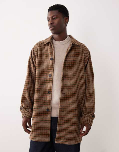 ASOS DESIGN check wool blend car coat in brown - view 1