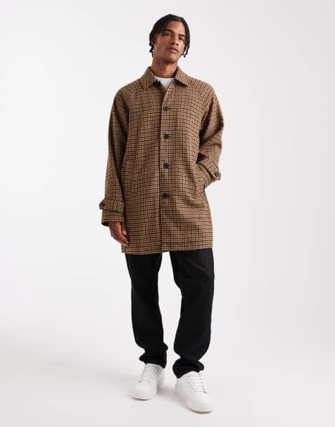 ASOS DESIGN check wool look carcoat in brown - view 1