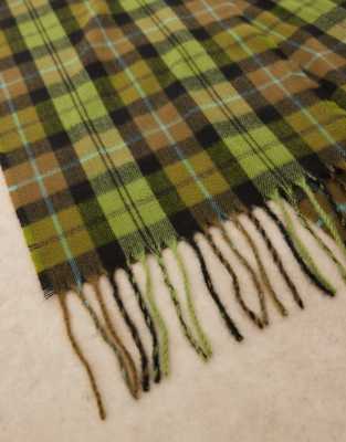 Asos Design Check Woven Tassel Scarf In Green